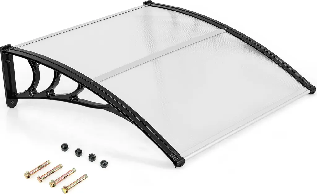 Auvent de porte 102x99cm en aluminium & PC, abri extérieur design argenté