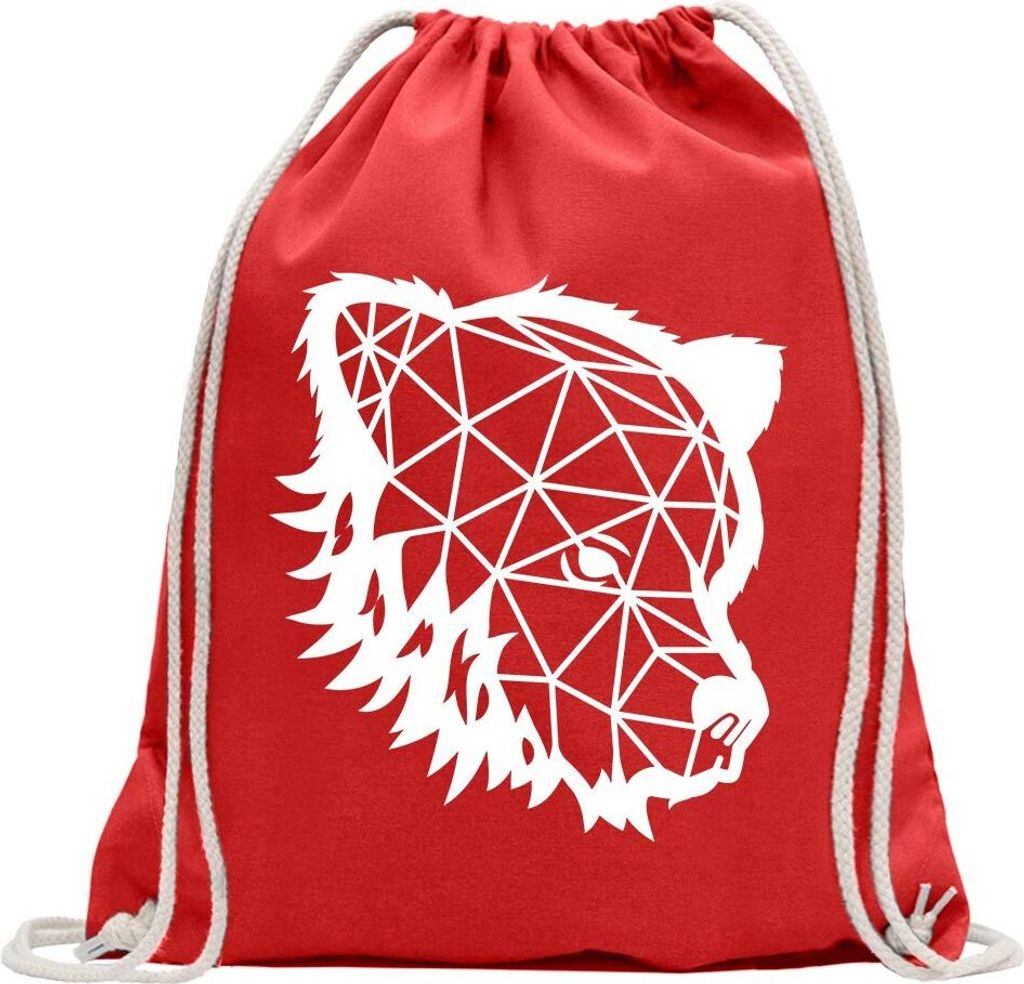 Kiwistar - Turnbeutel - rot - Polygon Bär Figur Tier Art - Fun Rucksack Sport Beutel Gymsack Baumwolle mit Ziehgurt