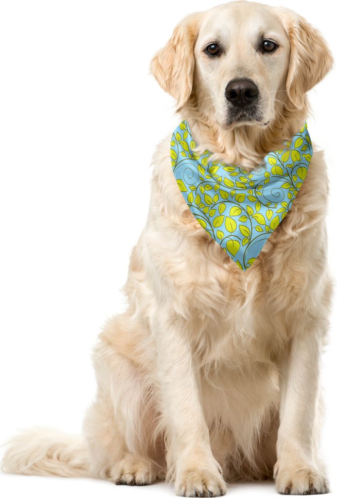 ABAKUHAUS Blätter Haustier Bandana, Cartoon Curlicue Branchen, 55x55 cm, Blau Gelb Grün
