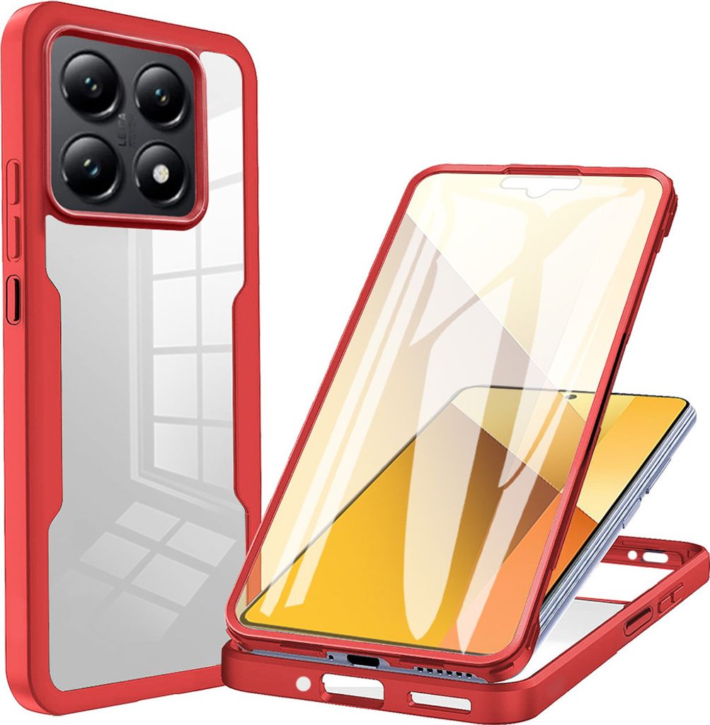 Schutzhülle für Xiaomi 14T Pro, Eingebautem Displayschutz 360 Grad Komplettschutz Handyhülle Rot
