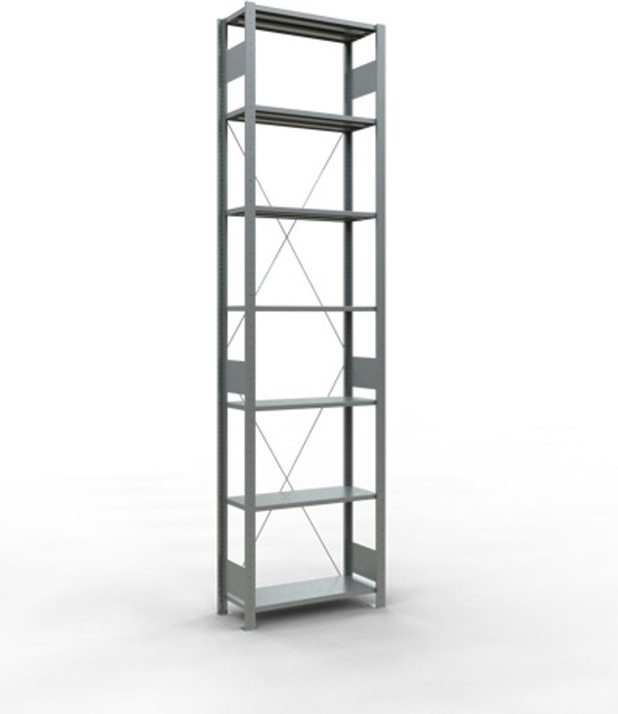 Schulte Fachbodenregal MULTIplus150 Stecksystem | Grundregal | HxBxT 300x75x30cm | 7 Ebenen | Fachlast 150kg | Verzinkt