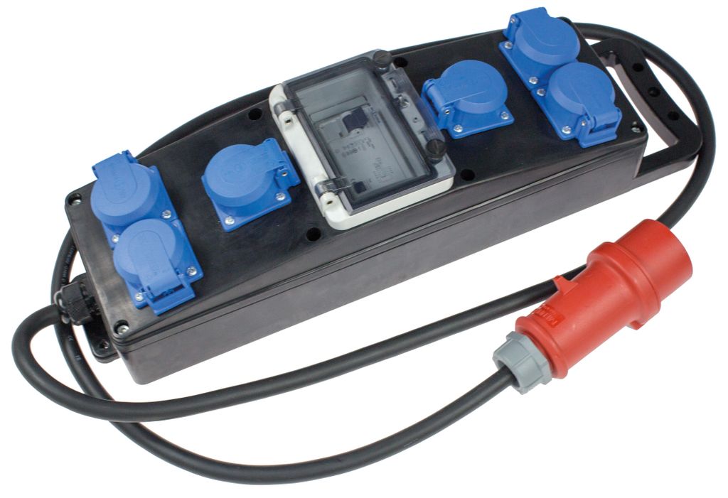 as-Schwabe Vollgummi-Stromverteiler CEE 400V 16A 5G2.5 auf 6x Schuko 230V IP44