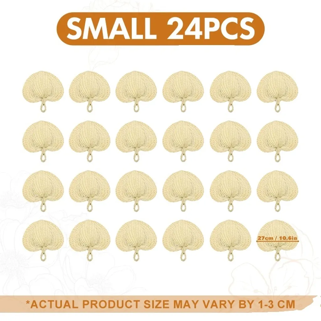 Lot de 24 Éventails à main en Raphia Naturel Tressé - Tailles Mixtes 27cm