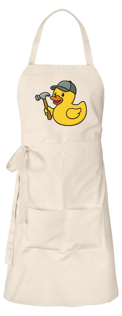Huuraa Schürze Quietscheente Handwerk Comic Gummiente Natur mit Taschen Baumwolle Kochschürze Geschenkidee