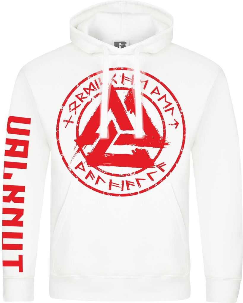 Herren Kapuzenpullover Walhalla Rote Runen Valknut