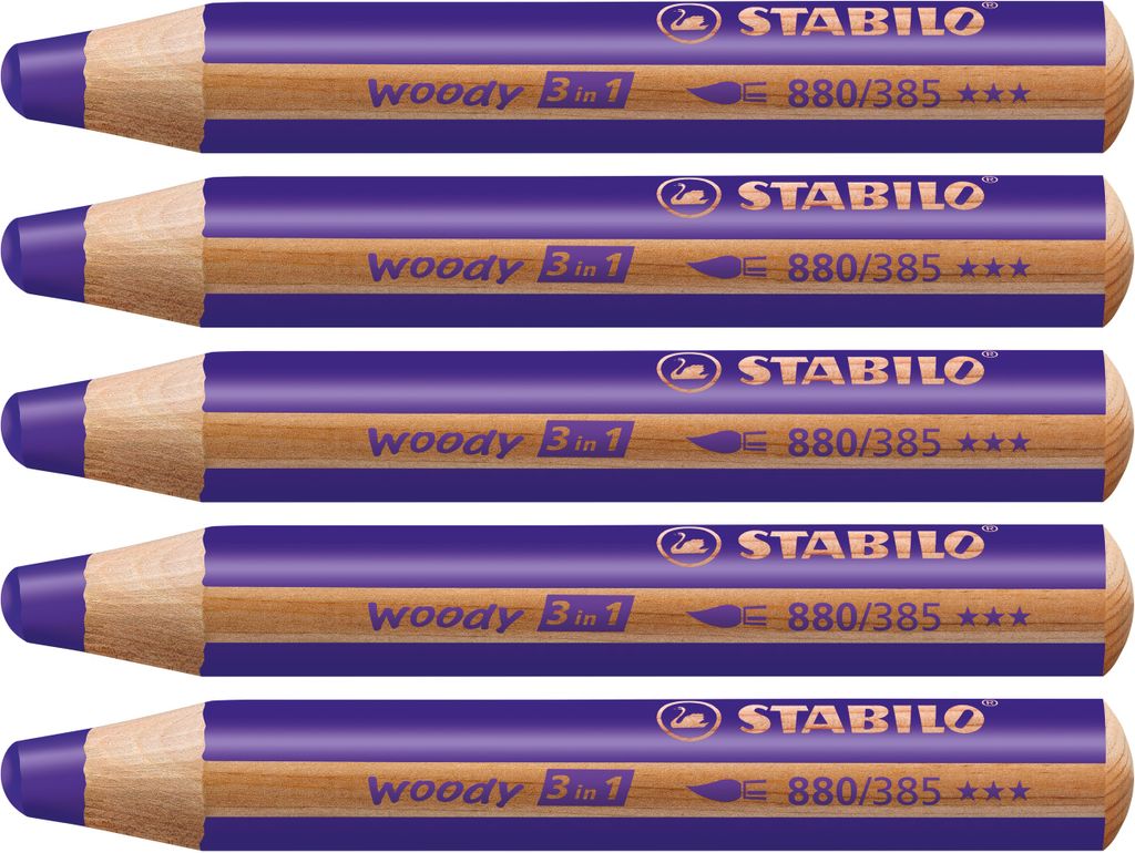 Buntstift, Wasserfarbe & Wachsmalkreide - STABILO woody 3 in 1 - 5er Pack - violett