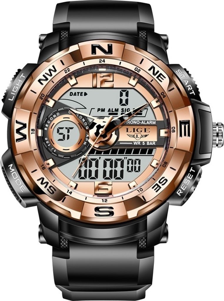 LIGE Omar Herrenuhr - Stilvoll Schwarz, Gold und Rosa KP14666