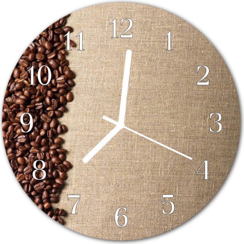 Glasuhr Wanduhr Küchenuhr Echt-Glas 30fi cm Kaffeebohnen braun