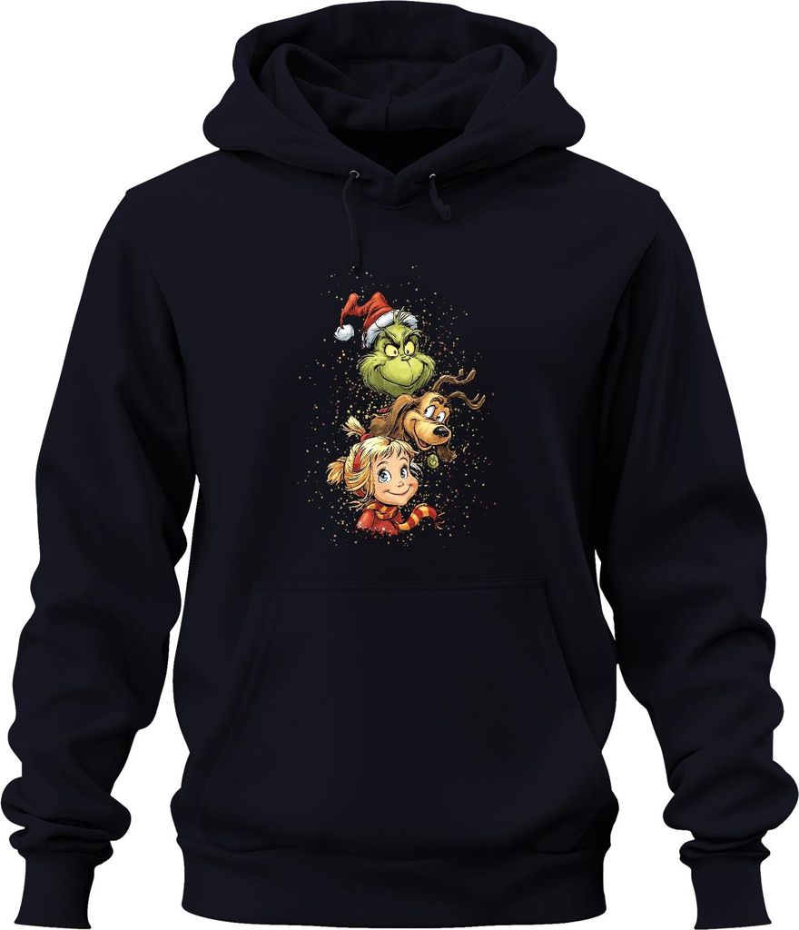 Grinch Cindy Lou Who Max Hund Weihnachten lustig Geschenk Retro Uni Hoodie Kapuzenpullover, Navy, M