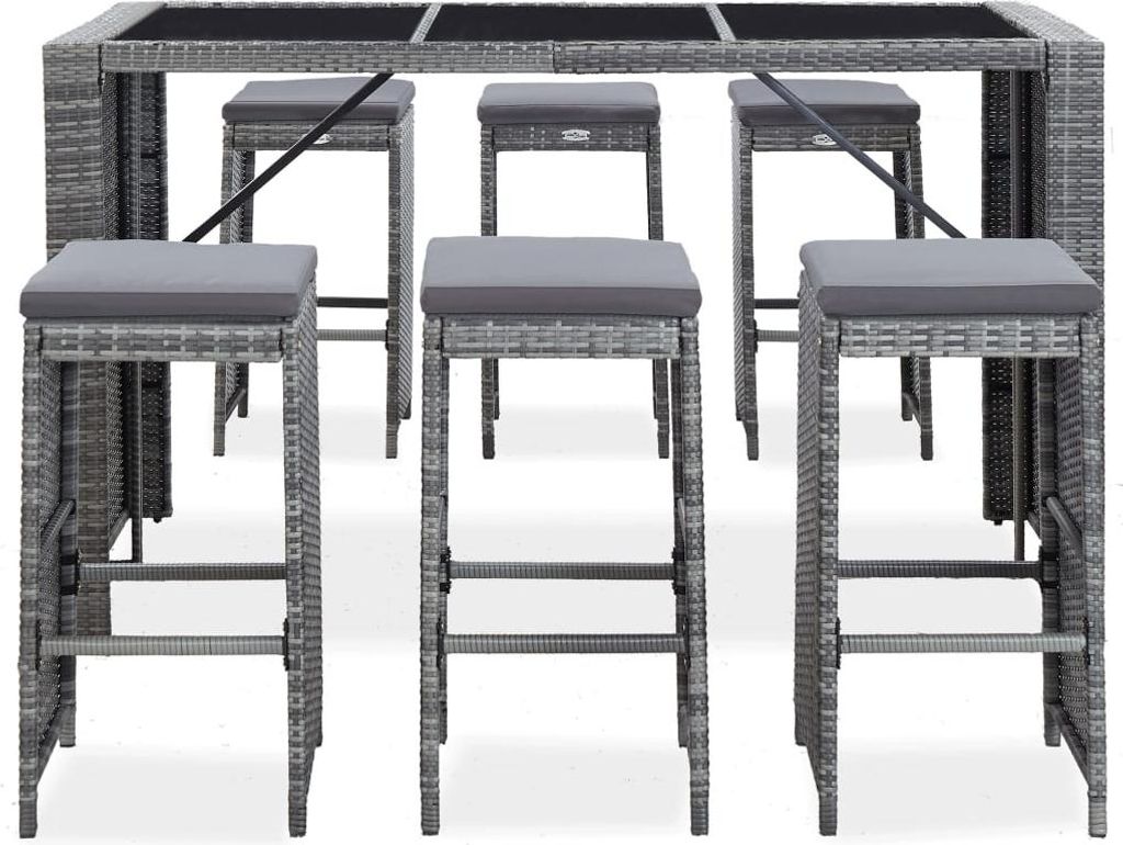 vidaXL 7dílný zahradní barový set s polštáři Poly Rattan Obrázek produktu 