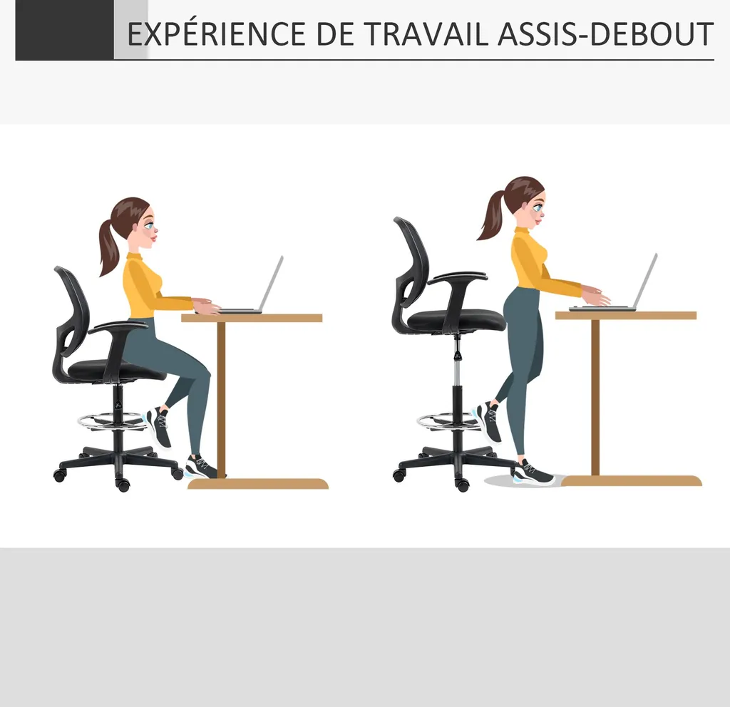 Chaise de dessin ergonomique en maille avec hauteur réglable Vinsetto