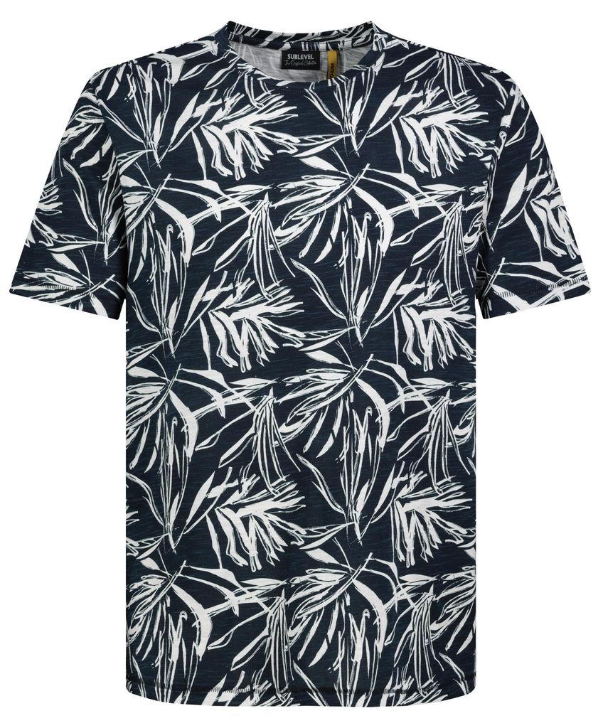 Sublevel Kurzarmshirt Rundhalsausschnitt Geblümt Gerade Passform Größe: XL