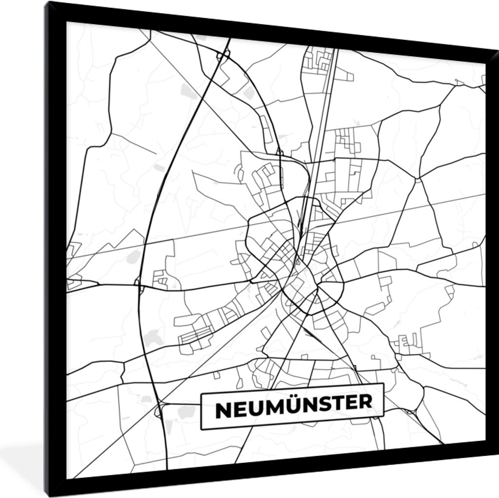 MuchoWow Gerahmtes Poster Karte - Neumünster - Karte - Stadtplan 40x40 cm - Poster mit Schwarzem Bilderrahmen Wandposter Rahmen Foto Bilder - Mi...