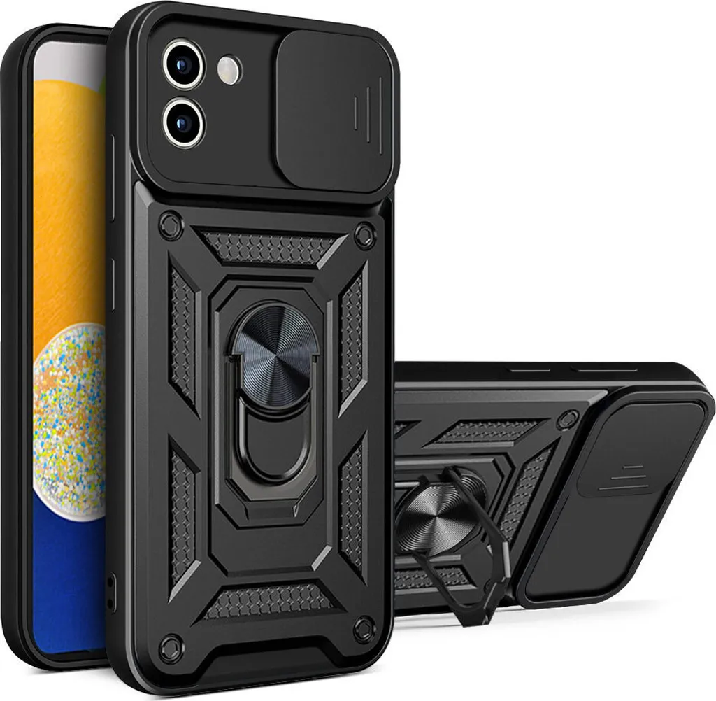 Cover Galaxy A03 Silicone Nero - Supporto Anello e Protezione Lenti TPU