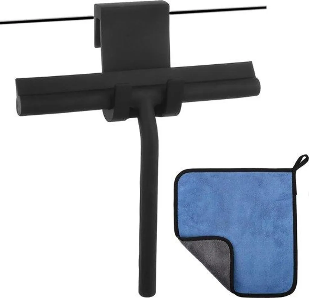 Pare-douche en silicone noir 21 cm avec rideau et crochets de douche