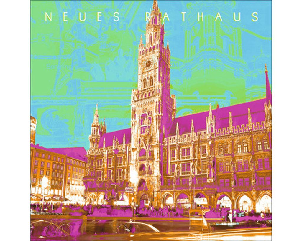 Glasbild München neues Rathaus 20x20 cm