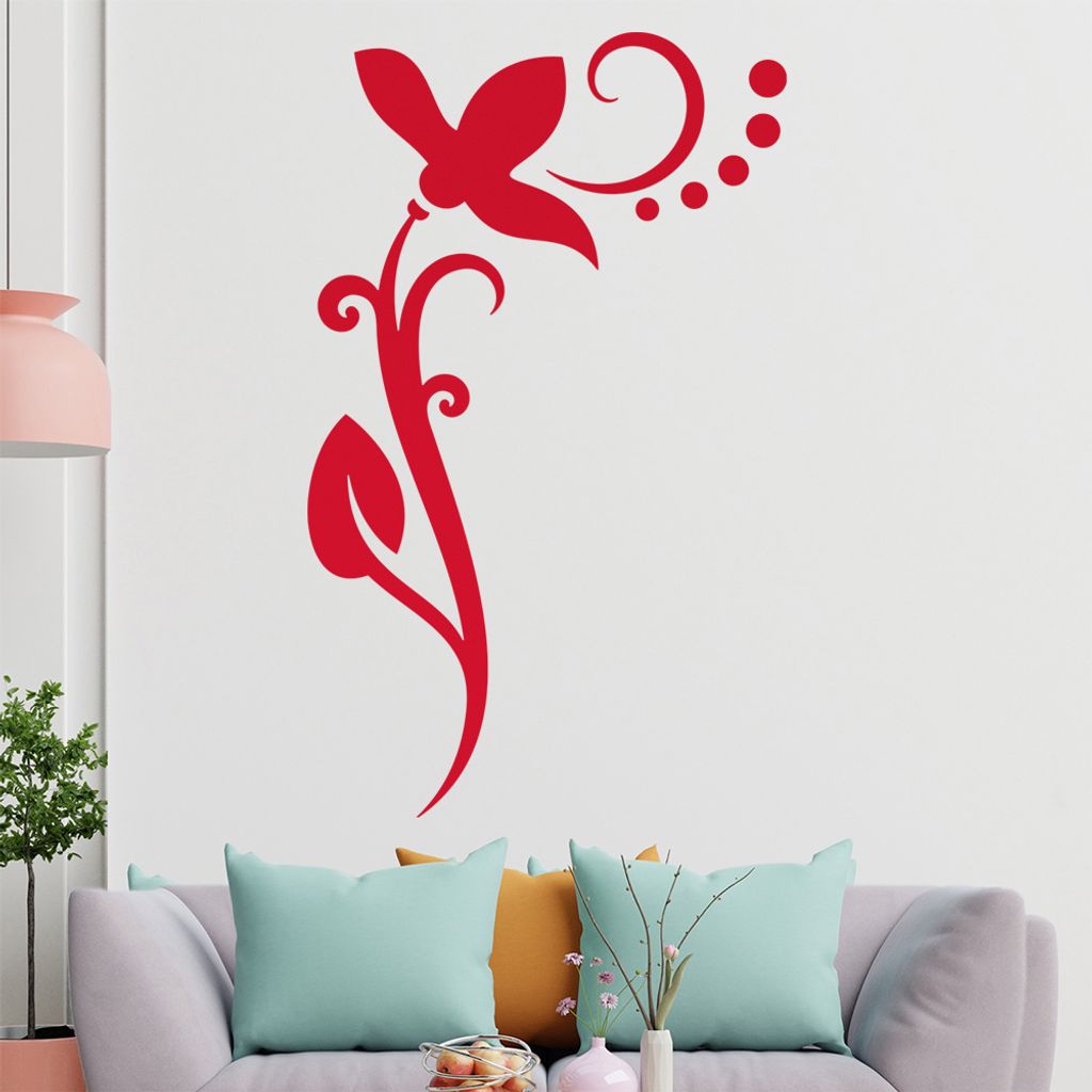 Blume - Linien Punkte Wandtattoo in 6 Größen - Wandaufkleber Wall Sticker - Dekoration, Küche, Wohnzimmer, Schlafzimmer, Badezimmer