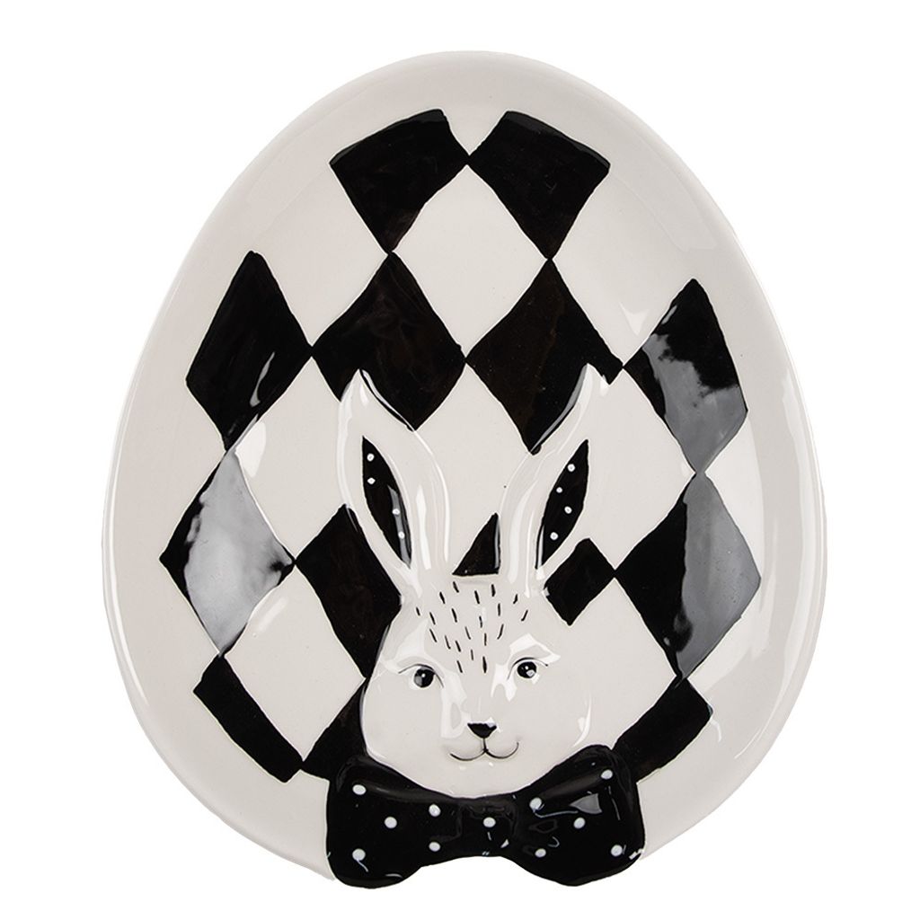 Clayre & Eef Frühstücksteller 21x18x4 cm Weiß Schwarz Porzellan Kaninchen