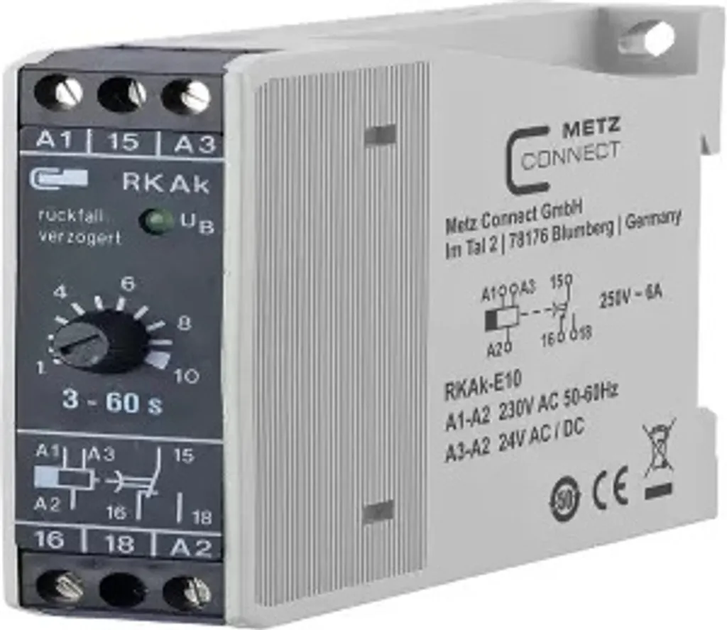 Relais pour retard de commutation 3-60s Metz Connect Rkak-E10 230V 24V