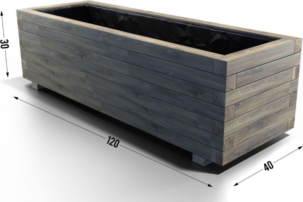 Pflanzkübel Kiefer - Grau Lasiert 120 x 40 cm Blumenkasten Blumenkübel Hochbeet