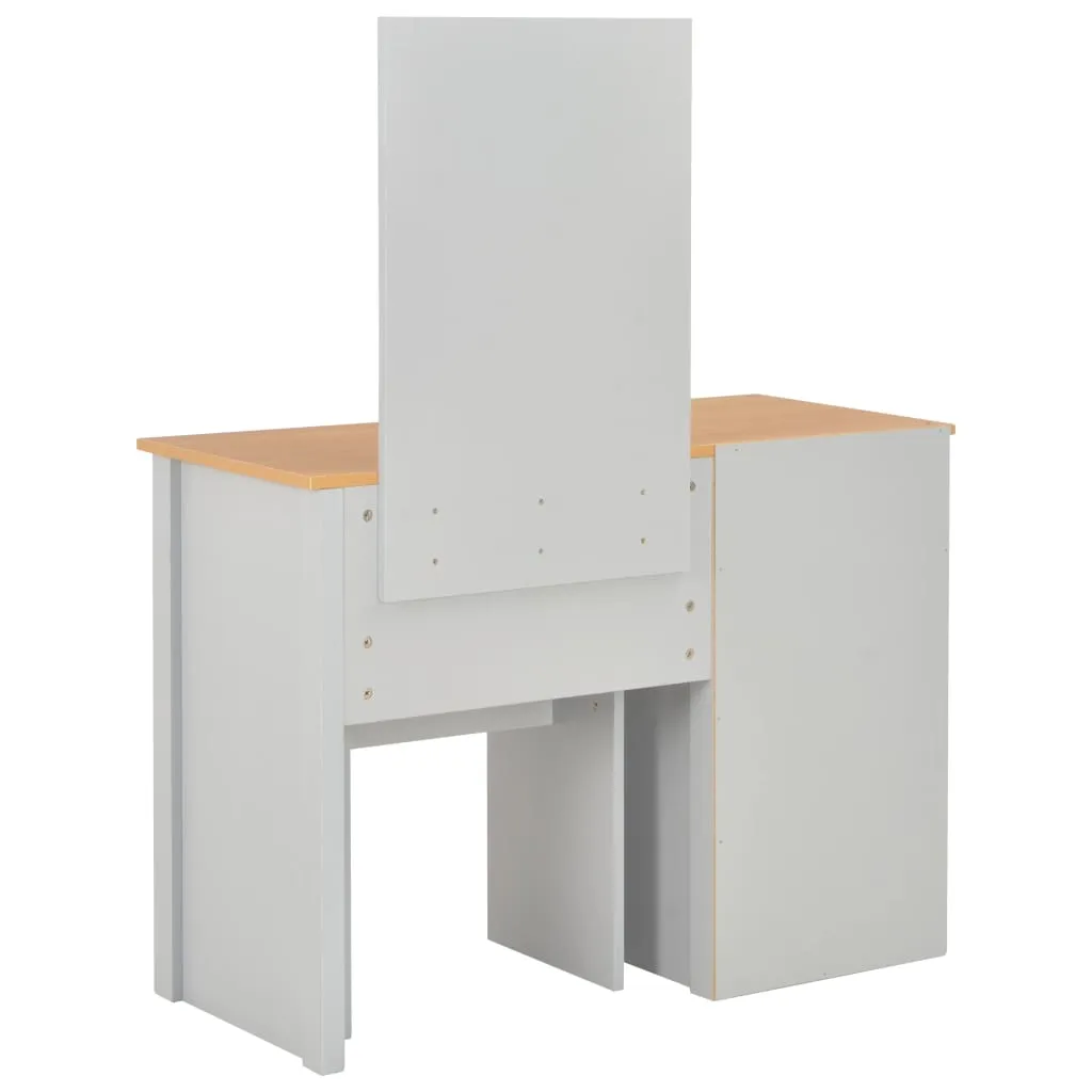 Table de Maquillage Grise avec Miroir et Tabouret Coiffeuse Moderne 104cm