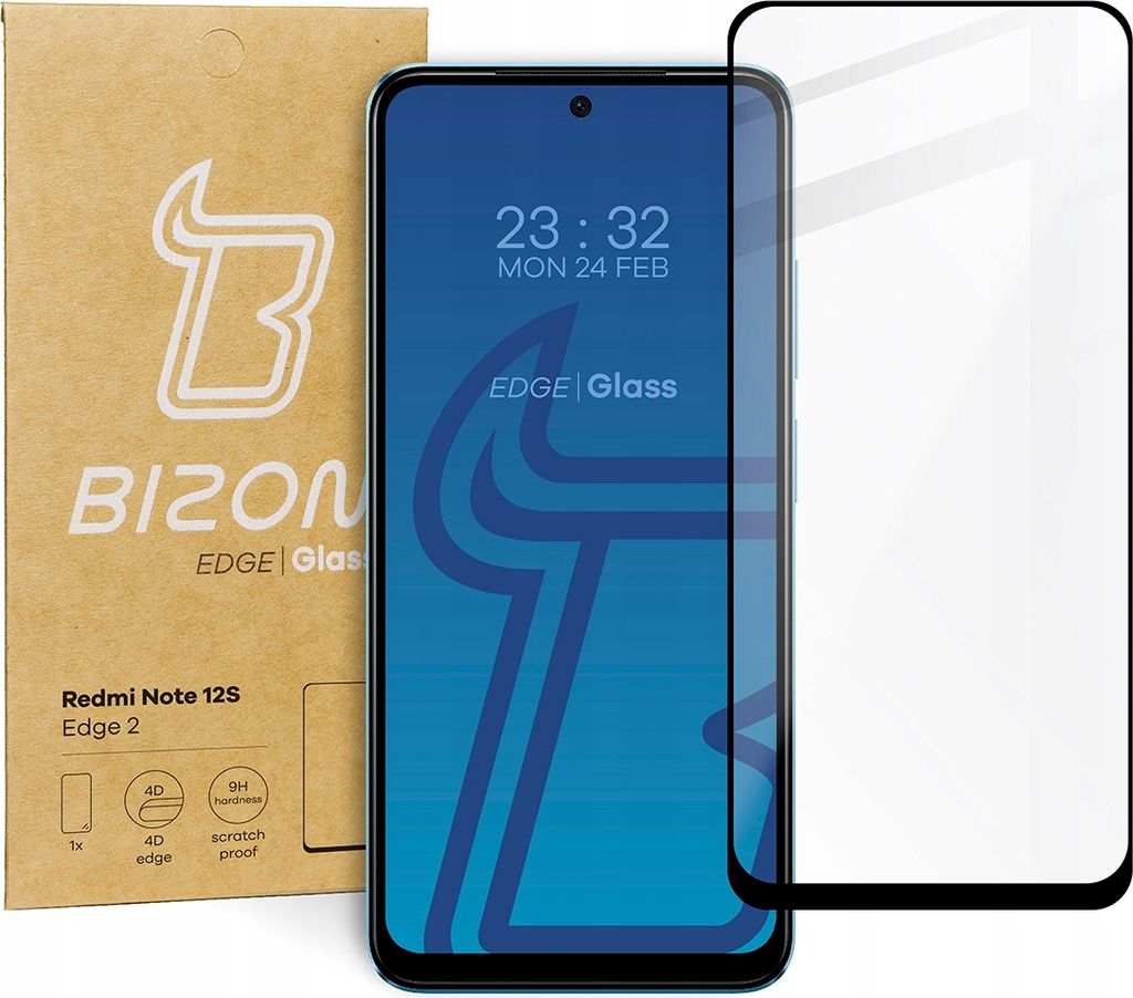 Gehrtetes Glas Bizon Glass Edge 2 fr Xiaomi Redmi Note 12S, schwarz