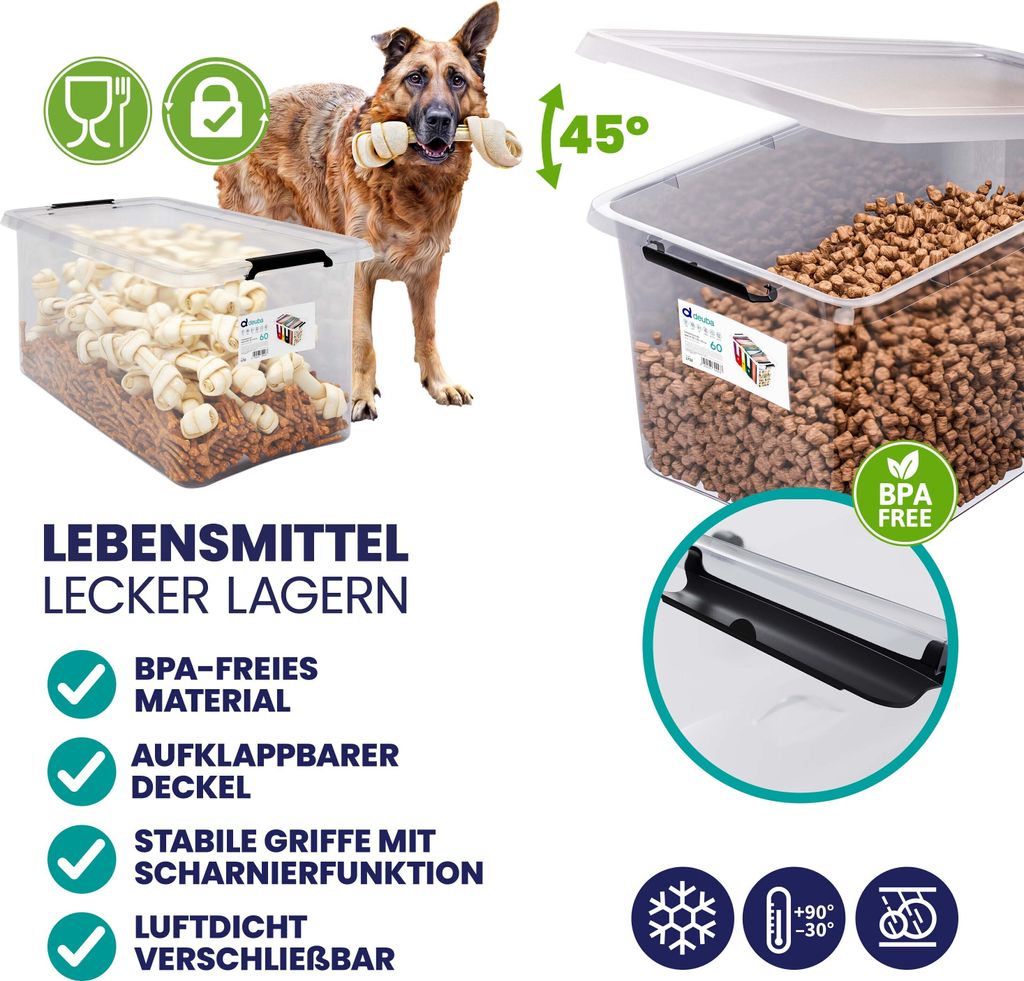 DEUBA® Aufbewahrungsboxen 6 x 60l mit Deckel und Rollen, Produktbild 4