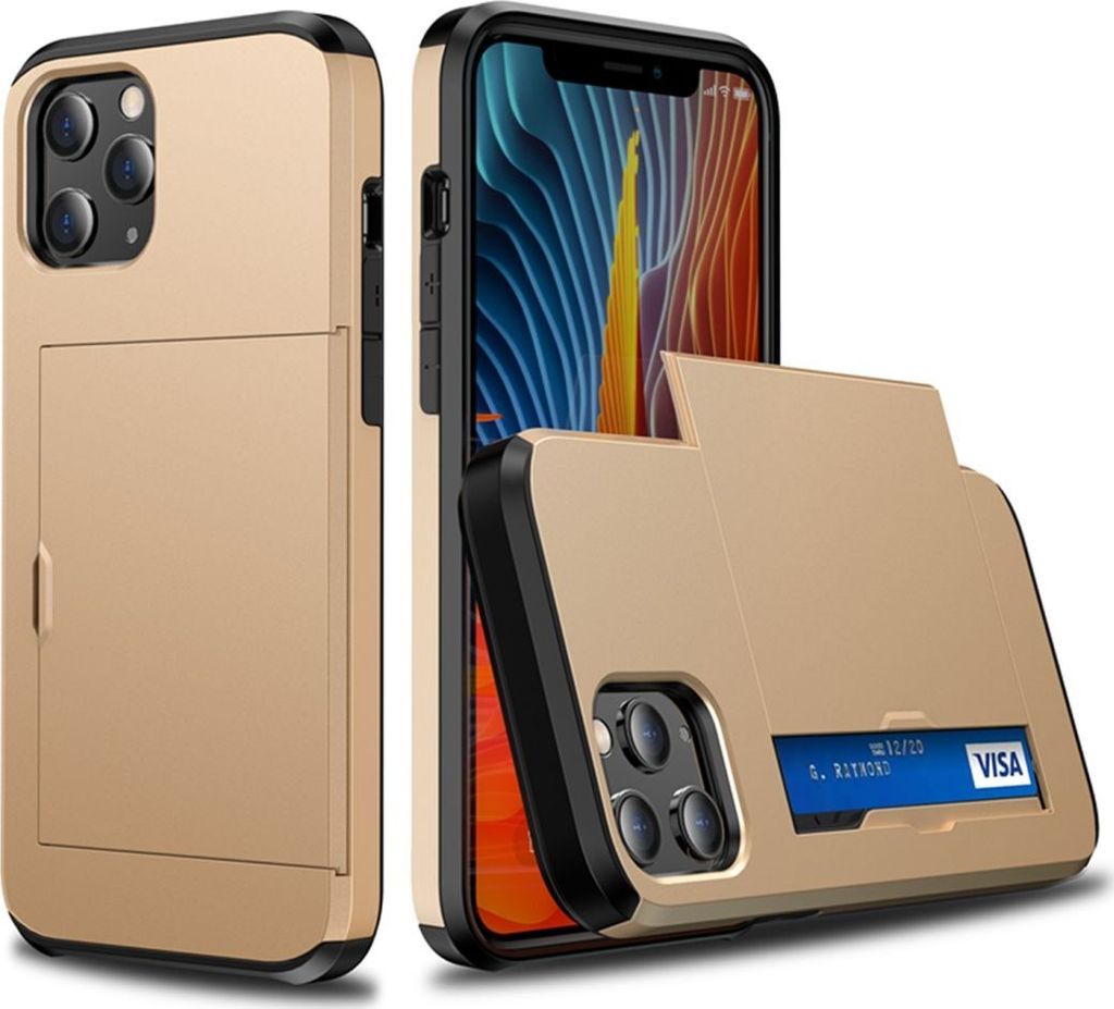 Mobigear Card iPhone 12 Pro Hülle Hardcase Backcover Stoßfest mit Kartenhalter - Gold
