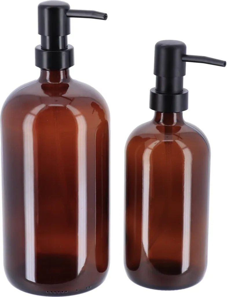 Pousse-mousse en verre ambré PURE 500ml pour savon liquide et lotion