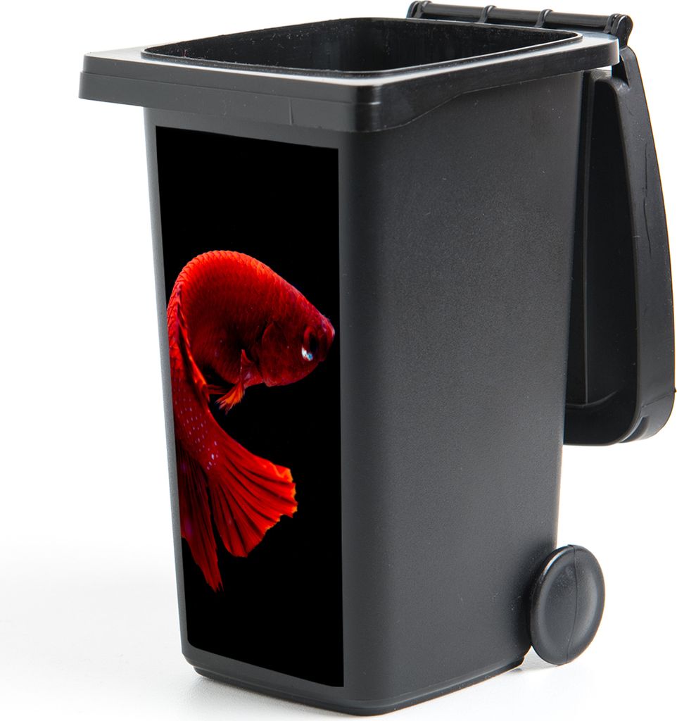 MuchoWow Mülltonnenaufkleber Fisch - Rot - Schwarz 44x98 cm - Containeraufkleber - Aufkleber - Mülltonnen-Aufkleber