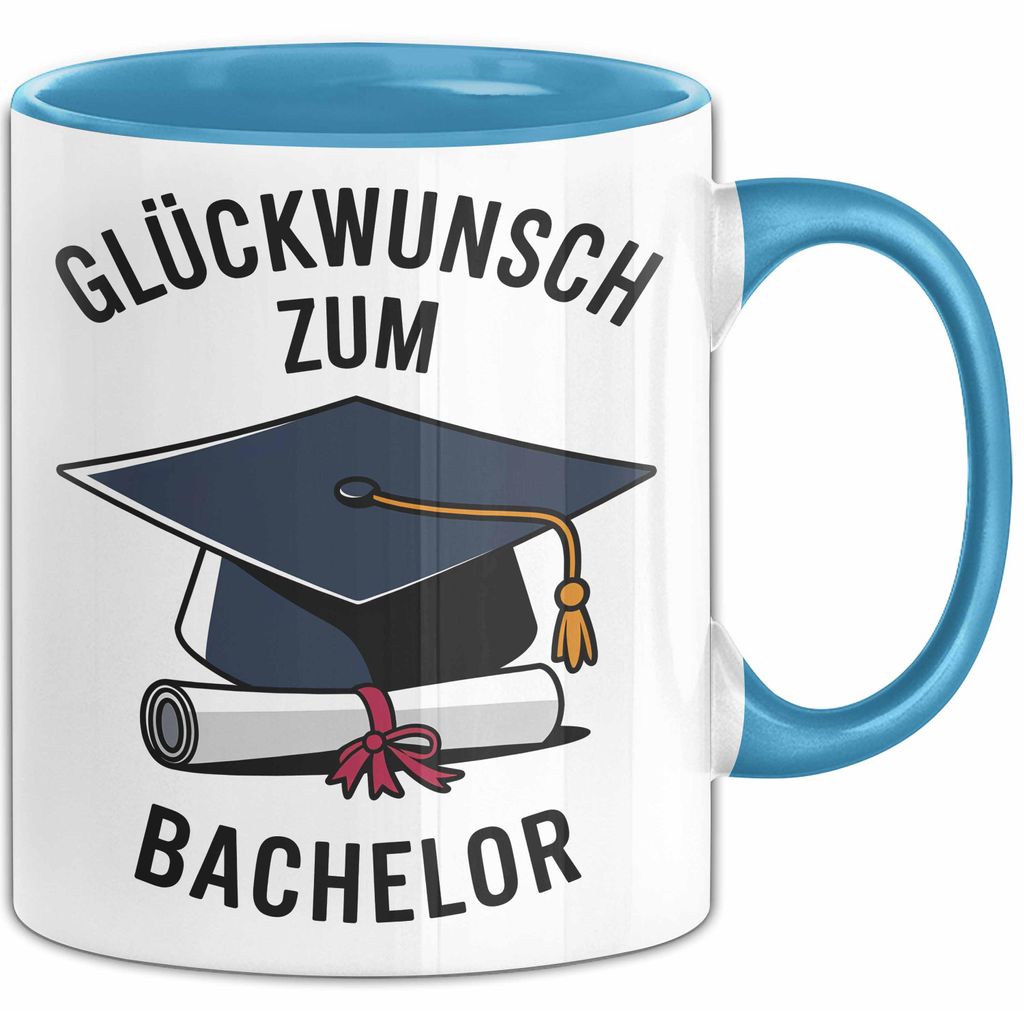 Schüler Abschluss Tasse Geschenk Lustige Geschenkidee Spruch Glückwunsch Zum Bachelor (Blau)