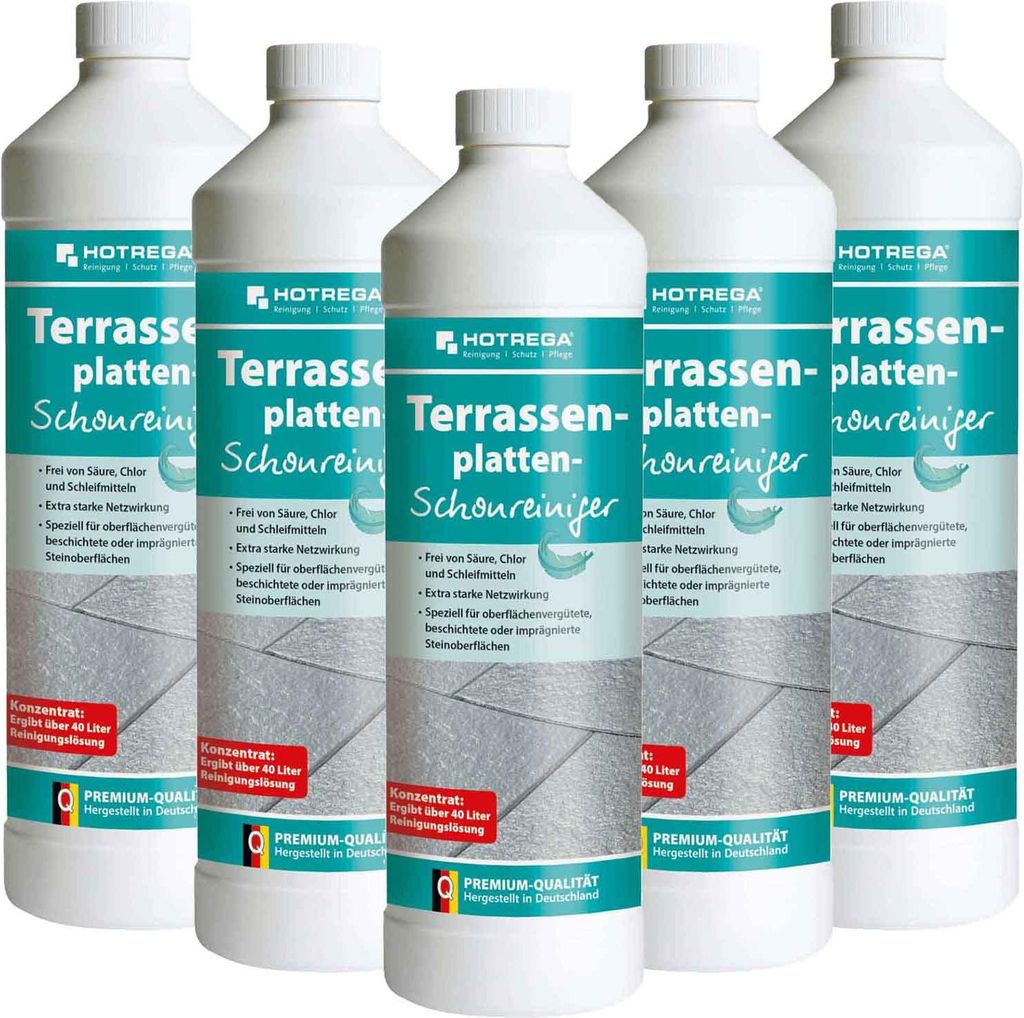 HOTREGA Terrassenplatten Schonreiniger 1 Liter - Steinreiniger Materialschonendes Konzentrat
