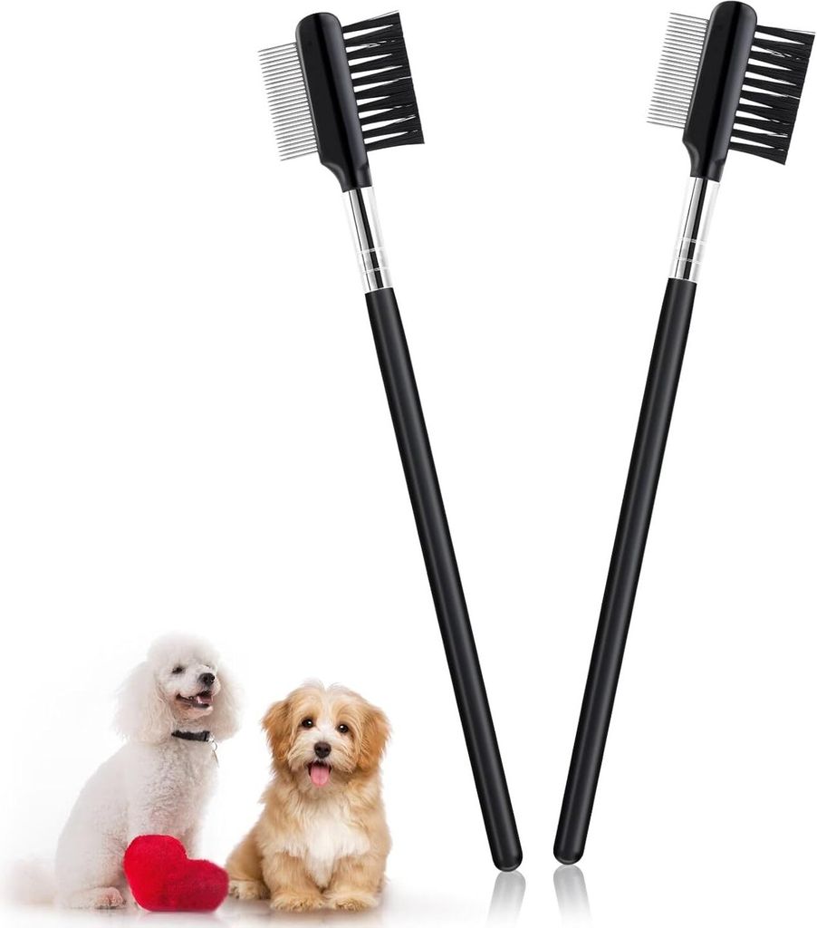 Tear Stain Entferner Kamm für Hunde - Doppelkopf - Für Kleine Hunde - Metall - Augenbelag Entfernung - Pflegekamm - Set von 2