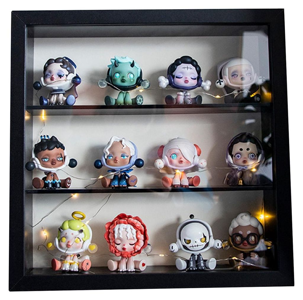 Anime-Figuren-Vitrine, dreidimensionale, verdickte Aufbewahrung für Mini-Spielzeug-Sammlungen, schwarze Doppeltrennwand