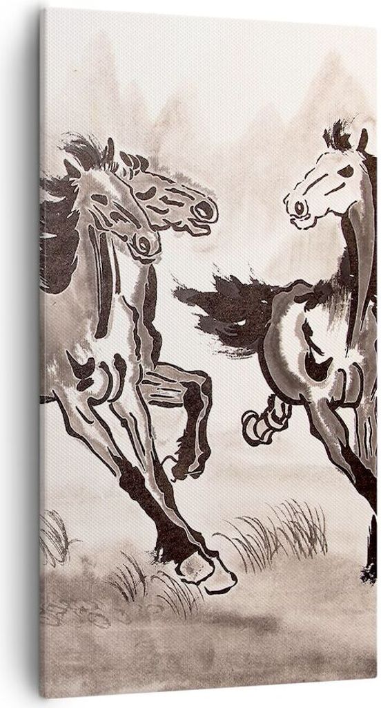 Bild auf Leinwand - Leinwandbild - Pferd Abbildung Natur - 55x100cm - Wand Bild - Wanddeko - Leinwanddruck - Bilder - Kunstdruck - Wanddekoration -...
