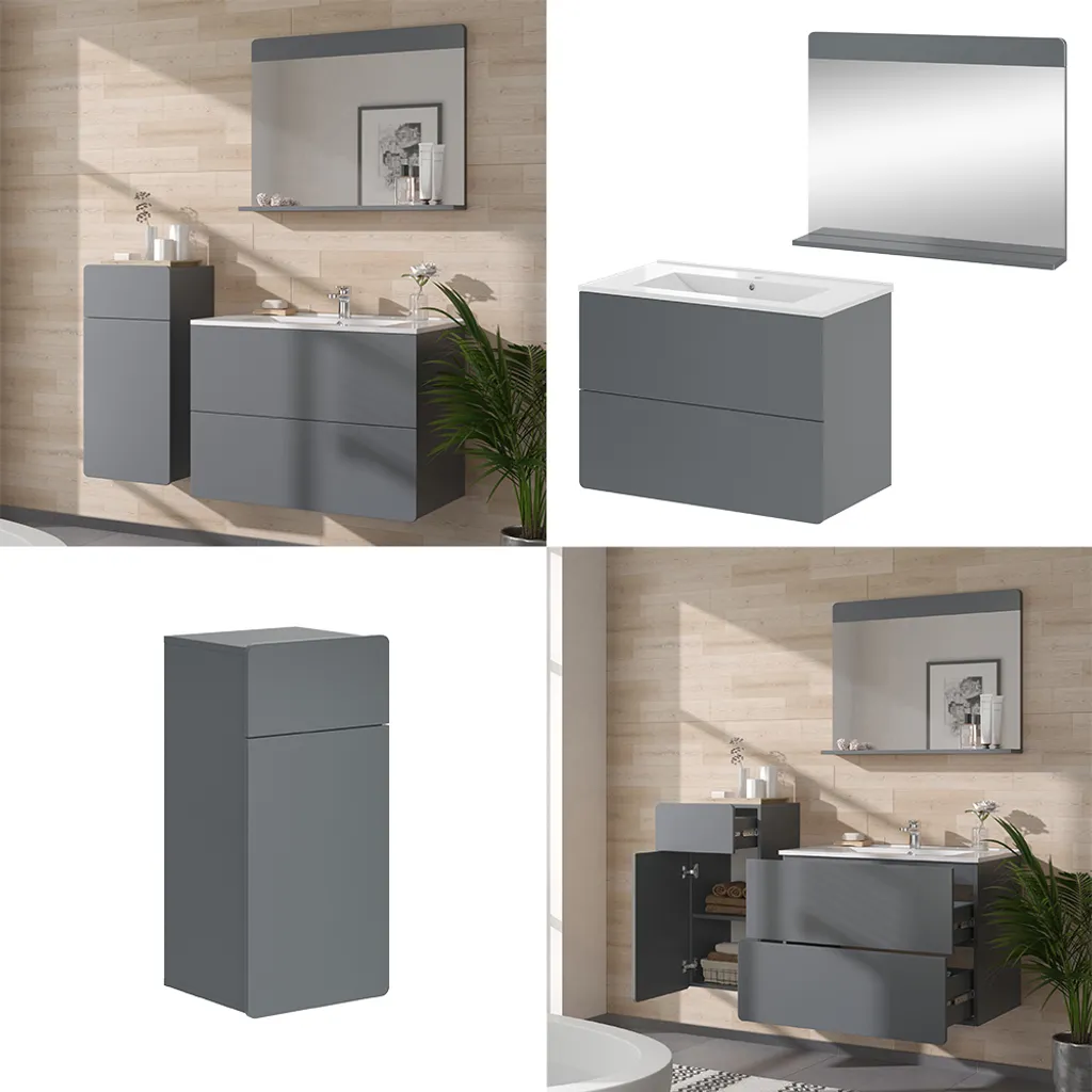 Aménagement Salle de Bain Gris Vicco Izan 4 Pièces : Stockage et Style