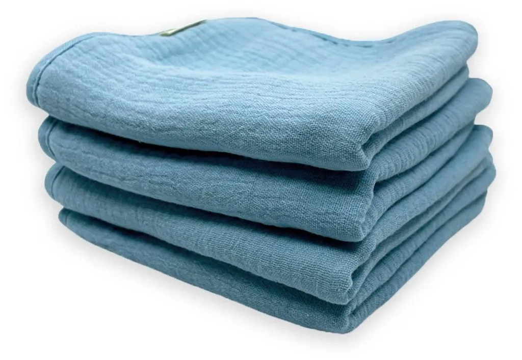 Bavoirs bébé bleu anti-irritation - Lot coton mousseline Smikkels