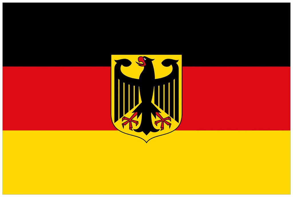 Wallario Wandbild aus Acryl, 90 x 60 cm, freischwebende Optik - Deutsche Flagge mit Wappen