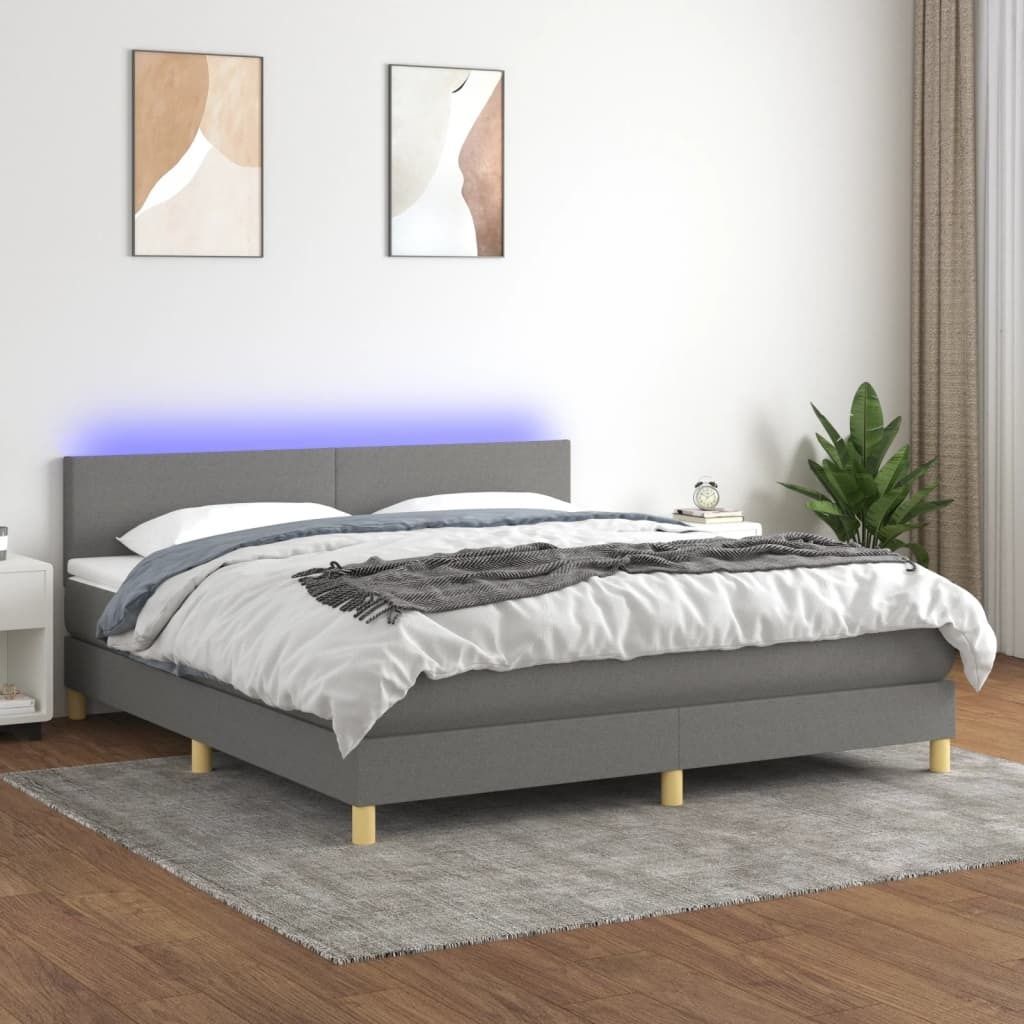 vidaXL Boxspringbett mit Matratze & LED Dunkelgrau 180x200 cm Stoff - Boxspringbett - Boxspringbetten - Bett - Schlafzimmermöbel