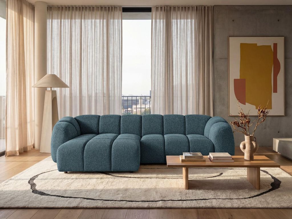 Mali Design Ecksofa 280X150 Cm | L-Form Couch In Premium Puente-Strukturstoff |39 Petrolblau| Ottoman Links
