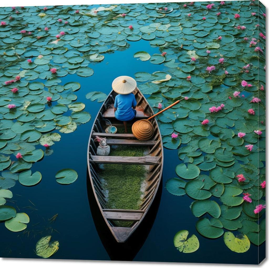 Bild 100x100cm Boot zwischen Seerosen