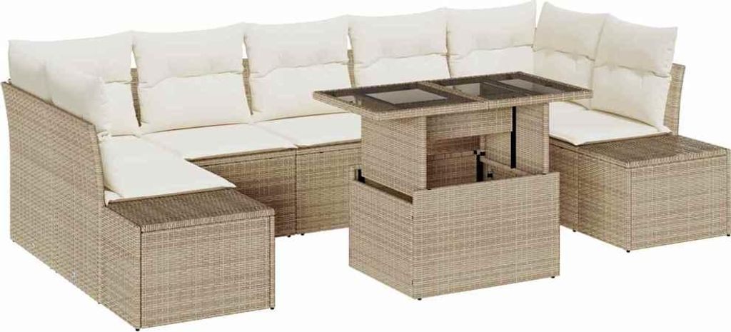 Möbel Gartenmöbel - Outdoor-Lounge - Sofa Set mit Kissen 8er Set,multifunktional& Moderne - Beige und Creme Poly-Rattan - Gartengarnitur - Garten...