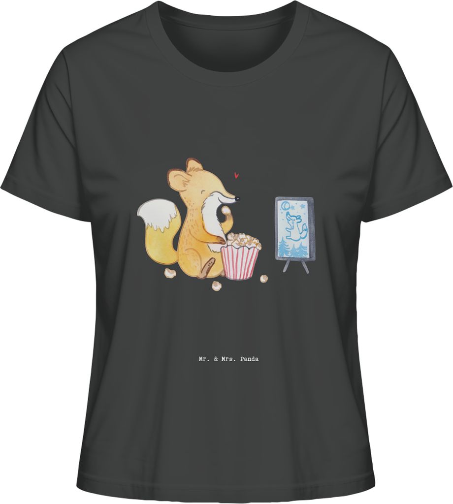 Mr. & Mrs. Panda Baumwoll T-Shirt Damen Fuchs Filme gucken Größe M - Anthrazit - Geschenk, Oberteil, Fernsehen, Basic Shirt, Kino, TV, Filmabend