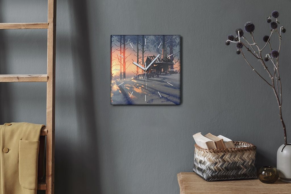 Coloray Hodiny Unikátní 30x30 cm Tiché hodiny Pro obývací pokoj a kuchyň Nástěnné hodiny Plátno Bílé ručičky hodin - Malování stromu