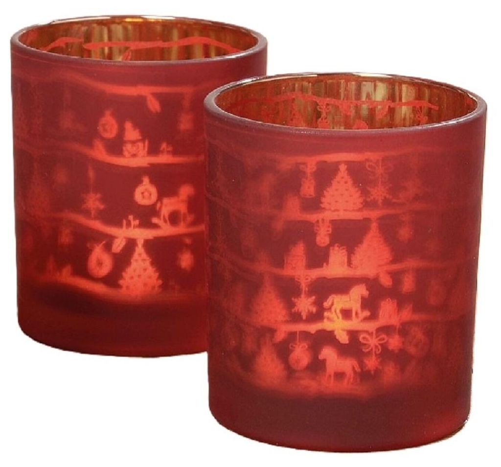 Windlicht Marlitt Glas lackiert rot H 10 cm 2er Set Produktbild 