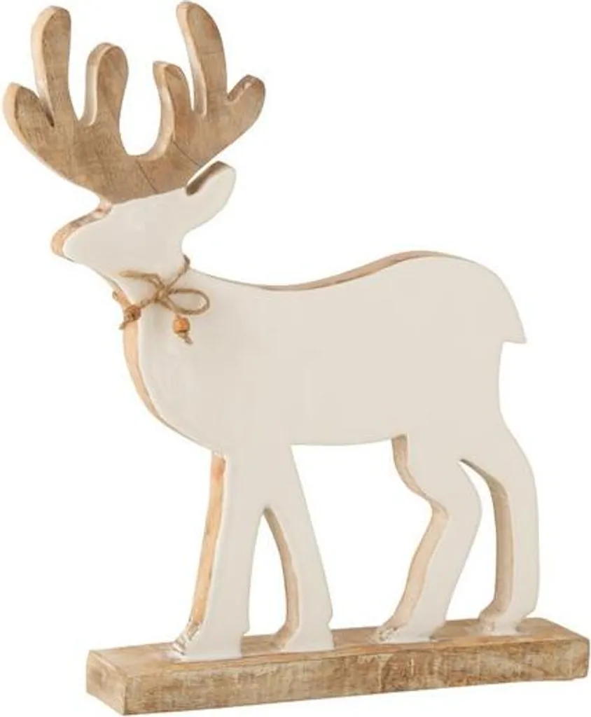 Renne de Noël Stable en Bois de Manguier J-Line Blanc Lavé Incassable
