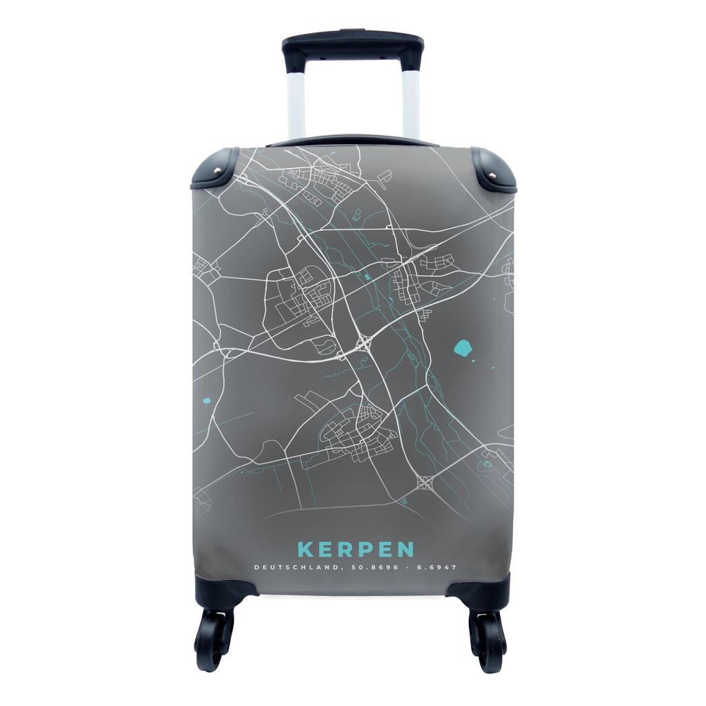 MuchoWow Koffer Handgepäck Trolley Rollkoffer Kleine Reisekoffer mit 4 Rollen - Deutschland - Blau - Kerpen - Stadtplan - Karte - Cabin Size < 5...