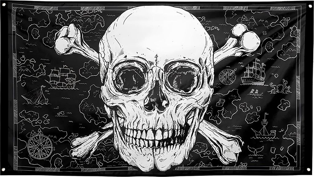 Piratenflagge Jolly Roger schwarz-weiß 150 x 90 cm - Einheitsgröße