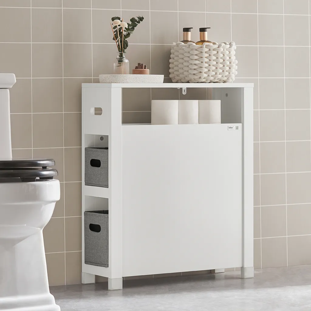 Étagère de niche blanche SoBuy avec 2 paniers de rangement gris amovibles