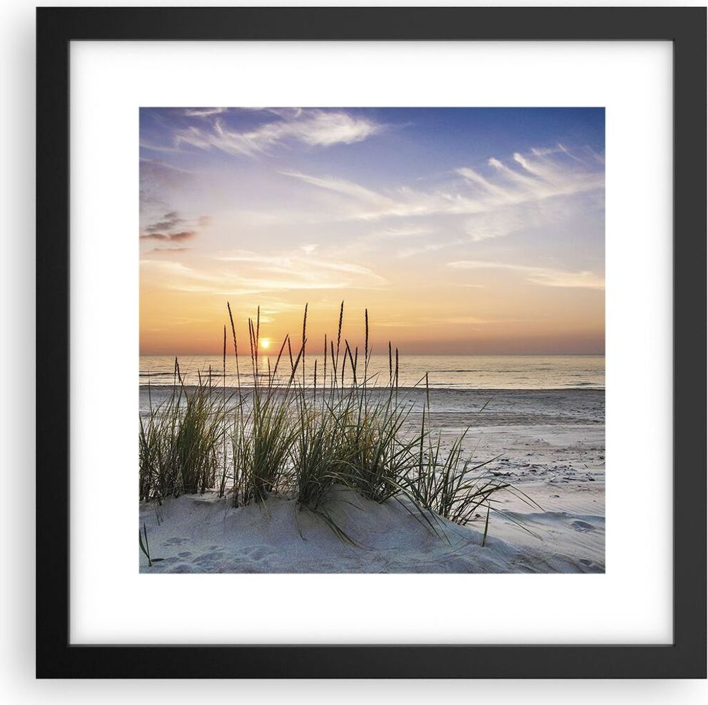 Gerahmtes Poster - Schwarzer Rahmen - Westen Sonne Strand - 30x30 cm - Wand Bild - Wanddeko - Wandbilder - Kunstposter - Wandposter - Bilderrahmen ...